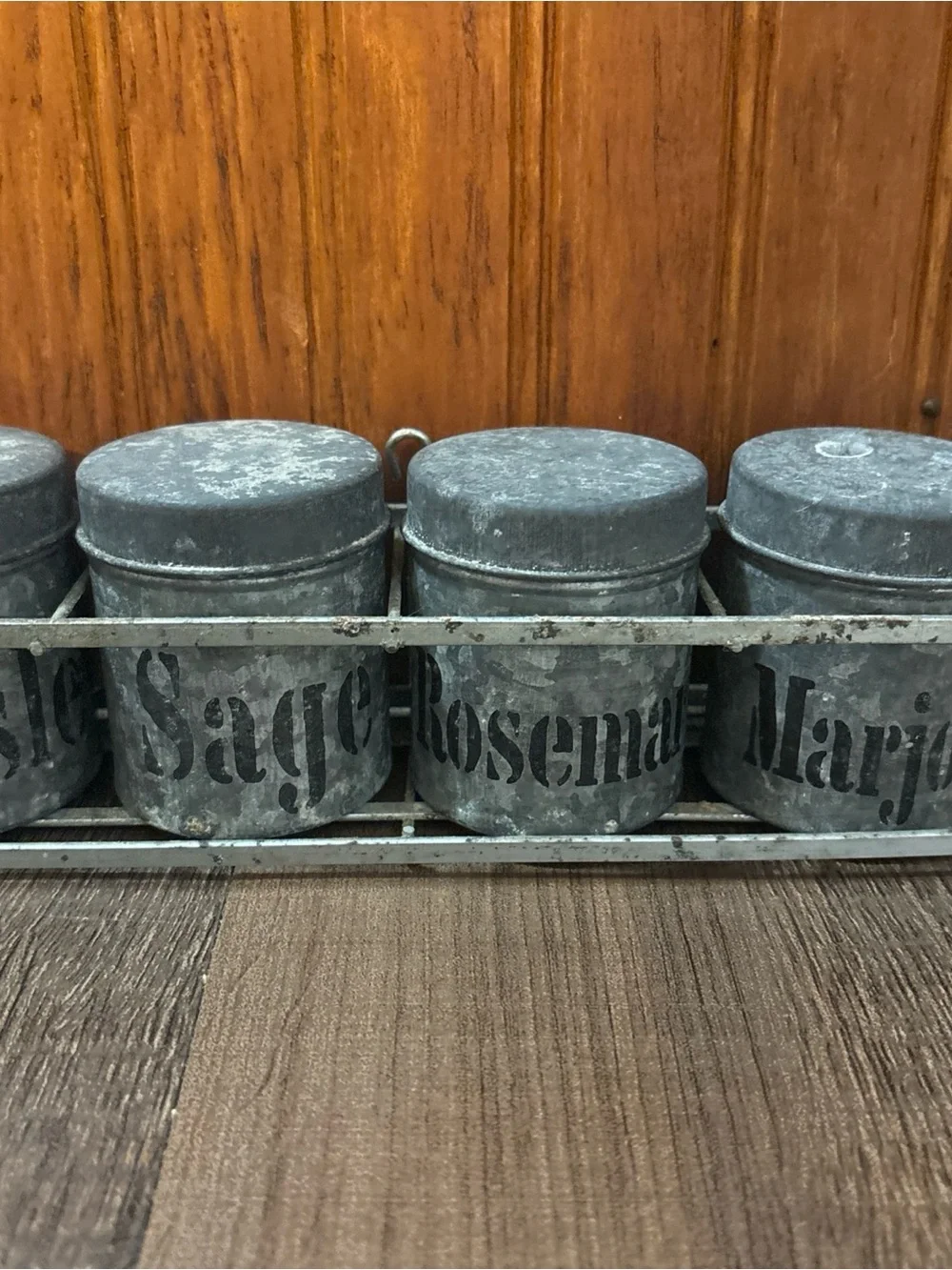Galvanized Metal Herb Canister Set - Rustic Gray
